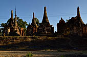 Inle Lake Myanmar. Indein, on the summit of a hill the  Shwe Inn Thein Paya a cluster of hundreds of ancient stupas. Many of them are ruined and overgrown with bushes. 